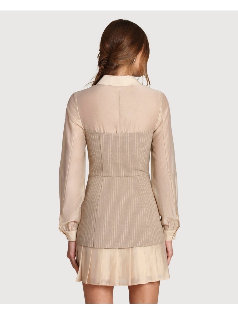NWT AVEC LES FILLES Women's Pinstripe Organza Mixed Media Shirtdress - Picture 4 of 9